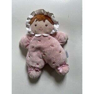 Carters Prestige Doll Brown Hair First Baby Doll Pink Roses Bonnet Flower Rattle